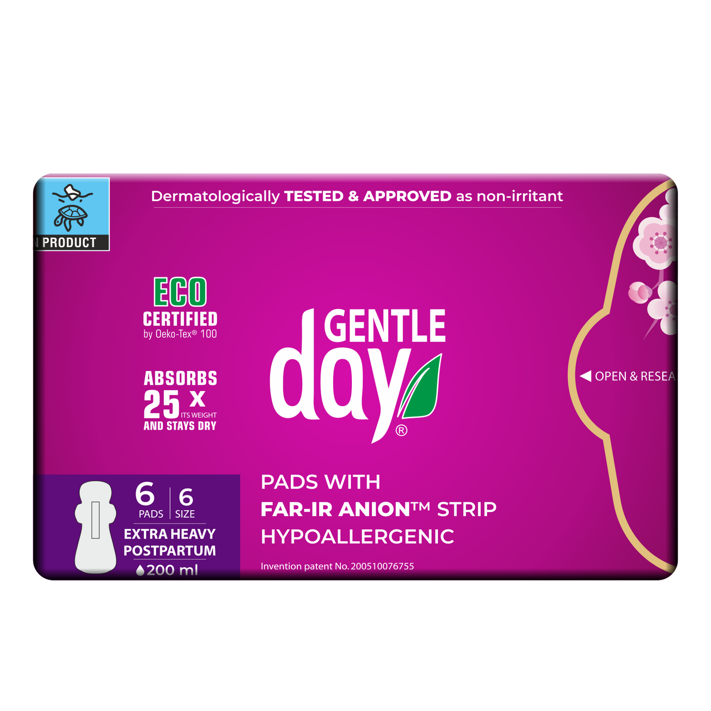 Gentle Day ekologiski hipoalerginiai paketai po gimdymo ir itin gausioms menesinems  su anijonų juostele