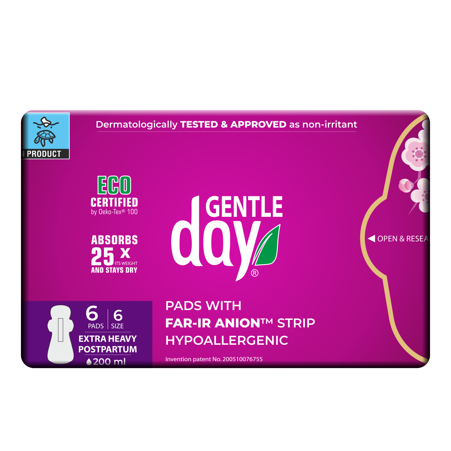 Gentle Day ekologiski hipoalerginiai paketai po gimdymo ir itin gausioms menesinems  su anijonų juostele