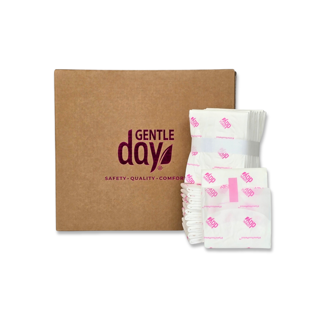 GENTLE DAY® dieniniai higieniniai paketai, 100 vnt. kartoninėje dėžėje, skirti higienos stotelėms ir skirstytuvams papildyti.