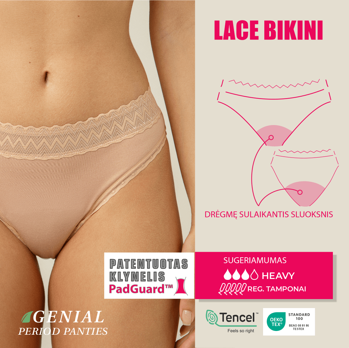 Menstruacinės kelnaitės Lace Bikini, Yin/Yang